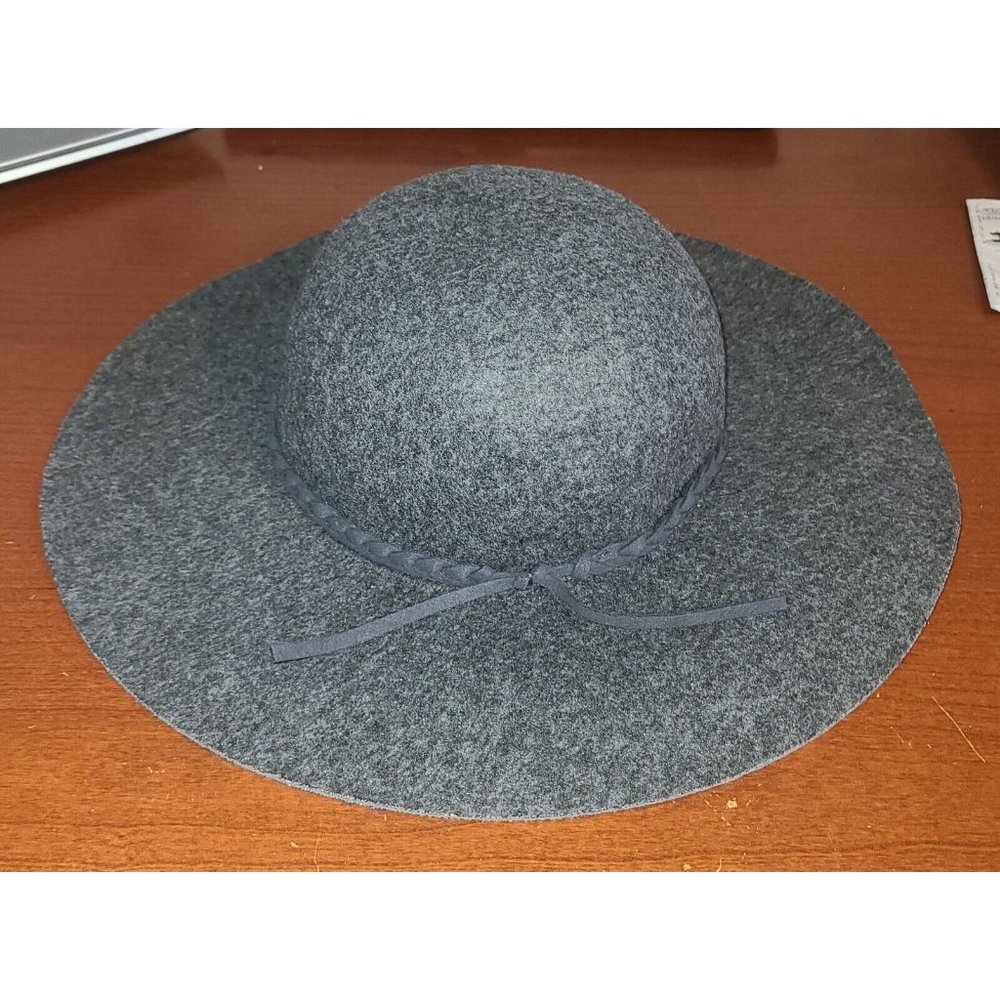 Phenix Unisex Charcoal Grey Wool Wide Brimmed Hat With Ribbon Medium